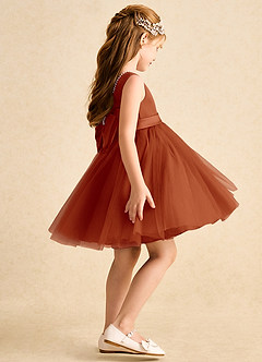 Azazie Jani Flower Girl Dresses Paprika A-Line Bow Tulle Dress image3