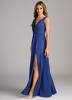 Azazie Tanicia Bridesmaid Dresses Royal Blue A-Line Pleated Stretch Satin Dress image5