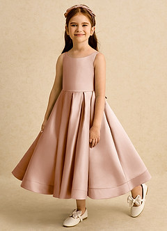 Azazie Babs Flower Girl Dresses Champagne Rose Ball-Gown Pleated Matte Satin Dress image8