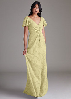 Azazie Soren Bridesmaid Dresses Lemon Sorbet A-Line Pleated Floral Burnout Dress image2