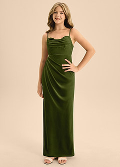 Azazie Mai Junior Olive A-Line Sweetheart Neckline Velvet Dress image3