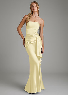Azazie Janel Bridesmaid Dresses Lemon Sorbet Mermaid Corset Stretch Satin Dress image1
