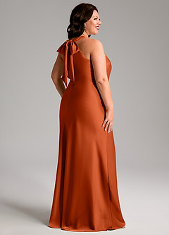 Azazie Doretta Bridesmaid Dresses Paprika Mermaid Pleated Stretch Satin Dress image7