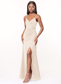 Azazie Maci Bridesmaid Dresses White Alabaster A-Line V-Neck Pleated Stretch Satin Dress image4