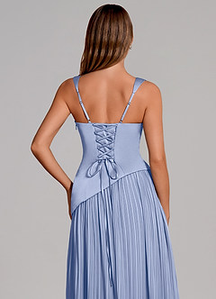 Azazie Stephanie 신부 들러리 드레스 A라인 주름진 스트레치 새틴 바닥 길이 드레스 image2