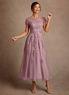 Azazie Jolanda Suknie dla Matki Panny Młodej Linia A Koronka Sznurówka Długość herbaty Sukienka image3