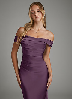 Azazie Hayden Bridesmaid Dresses Plum Mermaid Corset Stretch Satin Dress image6