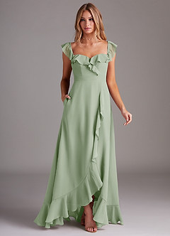 Azazie Lyra Bridesmaid Dresses Dusty Sage A-Line Chiffon Convertible Dress image3