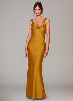 Azazie Rylina Bridesmaid Dresses Butterscotch Mermaid Stretch Satin Dress image1