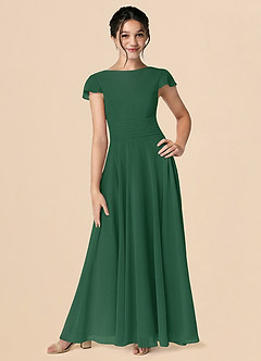 Azazie Payton Junior Dark Green A-Line Bow Chiffon Dress image1