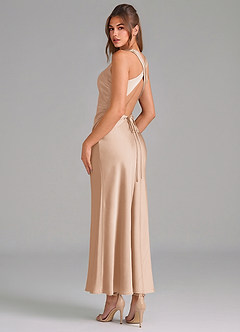 Azazie Evadne Bridesmaid Dresses English Rose Sheath Pleated Stretch Satin Dress image2