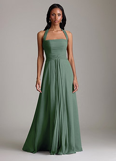 Azazie Clarisa Bridesmaid Dresses Eucalyptus A-Line Pleated Chiffon Dress image5