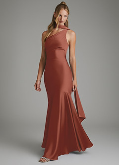 Azazie Amara Bridesmaid Dresses Auburn Mermaid One Shoulder Stretch Satin Dress image5
