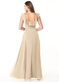 Azazie Jinny Bridesmaid Dresses Champagne A-Line Square Neckline Ruched Chiffon Dress image2