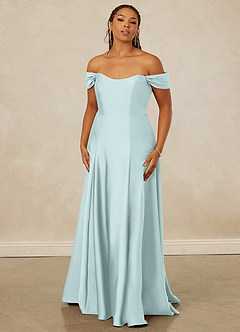 Christian Siriano Bridal for Azazie 1002 Bridesmaid Dresses Sea Glass A-Line Off the Shoulder Stretch Satin Convertible Dress image8