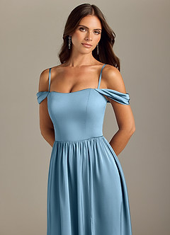 Azazie Calianna Bridesmaid Dresses Steel Blue A-Line Off the Shoulder Stretch Satin Convertible Dress image3