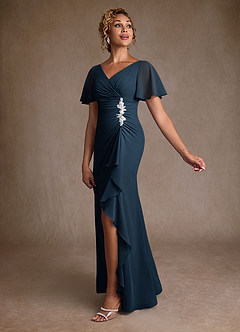 Azazie Suffolk Mother of the Bride Dresses Dark Navy A-Line Pleated Chiffon Dress image2