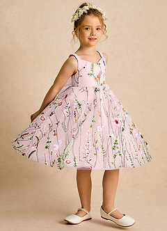 Azazie Peppa Flower Girl Dresses Blushing Pink A-Line Sweetheart Neckline Tulle Dress image1
