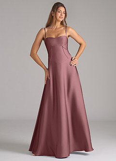 Azazie Valentine Bridesmaid Dresses Vintage Mauve A-Line Corset Stretch Satin Dress image4