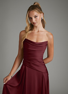 Azazie Gabriela Brautjungfernkleider A-Linie Korsett Stretch-Satin Kleid Cabernetrot image4