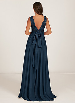 Azazie Gertrude Bridesmaid Dresses Dark Navy A-Line Lace Chiffon Dress image2