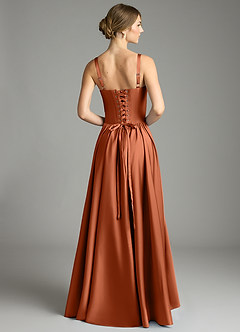 Azazie Evadina Suknie dla druhen Linia A Gorset Satyna elastyczna Do ziemi Sukienka image2