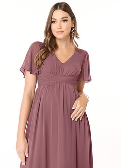 Azazie Verna Maternity Bridesmaid Dresses A-Line V-Neck Ruched Chiffon Floor-Length Dress image5
