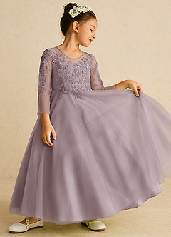 Azazie Precious Flower Girl Dresses Dusk A-Line Lace Tulle Dress image2