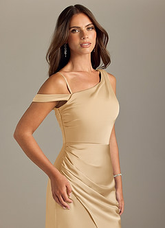 Azazie Madelyn Vestidos de damas de honor Vestido de Oro de Satén Elástico de Corte Sirena Convertible con Vestidos sin tirantes image6
