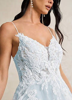 Azazie Lorenza Wedding Dresses Misty Blue A-Line V-Neck Sequins Tulle Dress image7