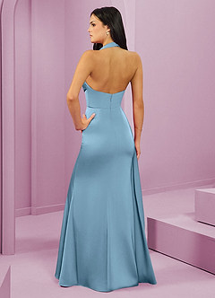 Barbie ♥ Azazie Vestidos de damas de honor Vestido de Azul Acero de Satén Elástico de Corte Sirena con Plisado image7