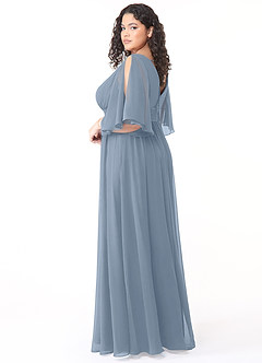 Azazie Temeka Bridesmaid Dresses Dusty Blue A-Line Ruched Chiffon Dress image10
