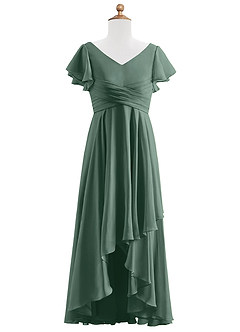 Azazie Caria Junior Sea Moss A-Line Pleated Chiffon Dress image7