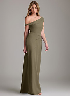 Azazie Emerson Bridesmaid Dresses Willow Green Sheath Off the Shoulder Chiffon Dress image5