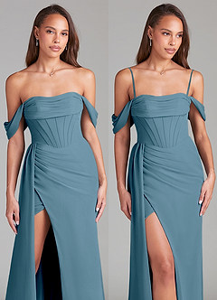 Azazie Amyra Bridesmaid Dresses Bermuda Sheath Off the Shoulder Chiffon Convertible Dress image9
