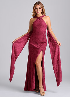 Azazie Kinsley Final Sale Burgundy Mermaid Pleated Floral Burnout Dress image5