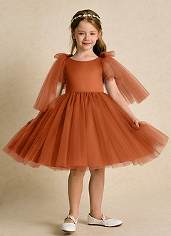 Azazie Duchess Robe Demoiselle D'honneur Fillette Robe Trapèze en Tulle avec manches Orange Brûlée image5