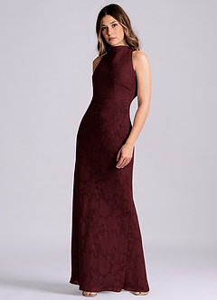 Azazie Evadne Suknie dla druhen Osłona Pofałdowany Kwiatowe wypalenie Do ziemi Sukienka image4