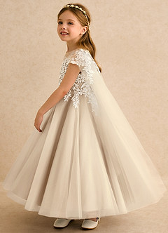 Azazie Dandelion Flower Girl Dresses Champagne Ball-Gown Lace Dress image6