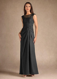 Azazie Santa Barbara Abiti per la Madre della Sposa Abito Tubino in Raso Elasticizzato Plissettato Nero image4