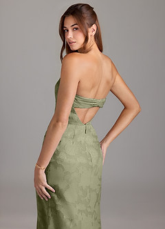 Azazie Leonis Bridesmaid Dresses Pistachio Sheath Strapless Floral Burnout Convertible Dress image7