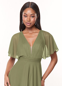 Azazie Tinsley Bridesmaid Dresses Pistachio A-Line Pleated Mesh Dress image5