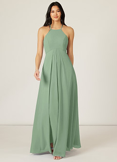 Azazie Sarah Final Sale Matcha Empire Pleated Chiffon Dress image1