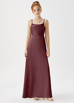 Azazie Shale Junior Abito A-Line in Raso Elasticizzato Sangria image6