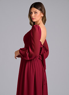 Azazie Zeya Bridesmaid Dresses Burgundy A-Line Long Sleeve Chiffon Dress image6