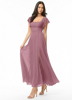 Azazie Bondi Bridesmaid Dresses Vintage Mauve A-Line Ruched Chiffon Dress image3