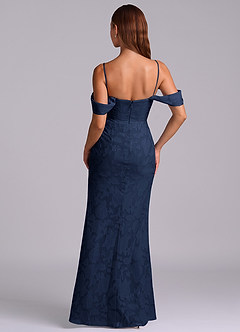 Azazie Johana Bridesmaid Dresses Dark Navy Mermaid Off the Shoulder Floral Burnout Convertible Dress image7