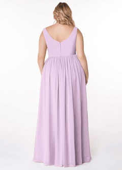 Azazie Keyla Bridesmaid Dresses Frosted Lilac A-Line V-Neck Pleated Chiffon Dress image7