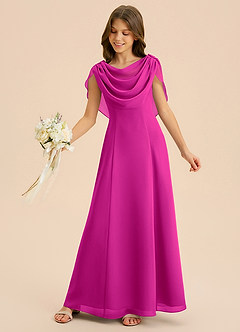 Azazie Lambie Junior Fuchsia A-Line Pleated Chiffon Dress image6