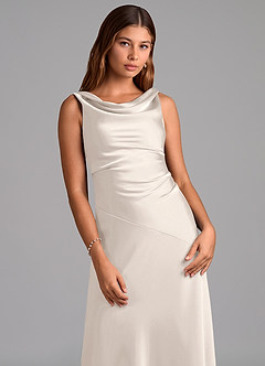 Azazie Nerine Bridesmaid Dresses White Alabaster A-Line Pleated Stretch Satin Dress image6